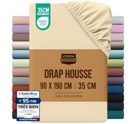 Utopia Bedding Drap Housse - Beige, 90 x 190 cm | Certifié Oeko-Tex - Bonnets 35 cm pour Matelas Épais - Polyester Microfibre brossée