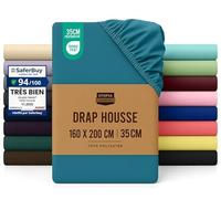 Utopia Bedding Drap Housse - Bleu Denim, 160 x 200 cm - Certifié Oeko-Tex - Bonnets 35 cm pour Matelas Épais - Polyester Microfibre Brossée