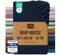 Utopia Bedding Drap Housse - Bleu Marine, 180 x 200 cm | Certifié Oeko-Tex - Bonnets 35 cm pour Matelas Épais - Polyester Microfibre brossée