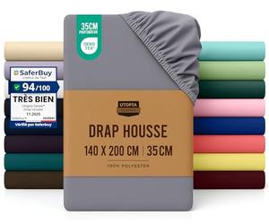 Utopia Bedding Drap Housse - Gris, 140 x 200 cm - Certifié Oeko-Tex - Bonnets 35 cm pour Matelas Épais - Polyester Microfibre brossée