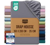 Utopia Bedding Drap Housse - Gris, 160 x 200 cm - Coupes de 35 cm pour Matelas épais - Polyester Microfibre brossée