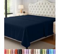 Utopia Bedding Drap Plat - Tissu en Microfibre brossée Douce - Drap de Dessus résistant au rétrécissement et à la décoloration, Facile d'entretien, 1 Seul Drap Plat (Grand lit, Bleu Marine)
