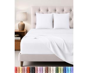 Utopia Bedding Ensemble de Drap 4 Pièces, 160x200cm, Blanc | 1 Drap Housse 160x200, 1 Drap Plat 266x259 et 2 Taies d'oreillers 65x65 - Drap de Lit 2 Personnes - Polyester Microfibre