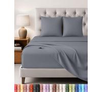 Utopia Bedding Ensemble de Drap 4 Pièces, 160x200cm, Gris | 1 Drap Housse 160x200, 1 Drap Plat 266x259 et 2 Taies d'oreillers 65x65 - Drap de Lit 2 Personnes - Polyester Microfibre