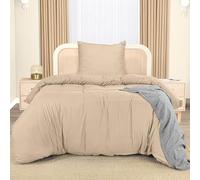 Utopia Bedding Housse de Couette 1 Personne 135x200 cm avec 1 Taie d'oreiller Brodée 80x80 cm (Beige) - Parure de lit 135x200 cm - Ensembles de Housses de Couette en Microfibre brossée Douce