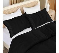 Utopia Bedding Housse de Couette 200x200 cm avec 2 Taies d'oreiller Brodée 50x75 cm (Noir) - Parure de Lit 200x200 cm - Ensembles de Housses de Couette en Microfibre brossée