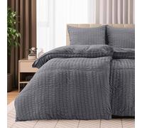 Utopia Bedding Housse de Couette Seersucker 2 Personnes 135x200 cm avec 2 Taies 80x80 cm (Gris) - Parure de Lit en Microfibre Brossée Douce