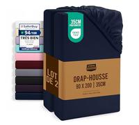 Utopia Bedding Lot de 2 Drap Housse - Bleu Marine, 90 x 200 cm | Bonnets 35 cm pour Matelas épais - Certifié Oeko-Tex - Polyester Microfibre brossée