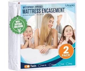 Utopia Bedding Lot de 2 protège-Matelas à Fermeture éclair pour lit Simple - 100% imperméable et Anti-punaises de lit - Housse de Matelas absorbante à Six côtés