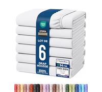 Utopia Bedding Lot de 6 Drap Housse - Blanc, 160 x 200 cm - Coupes de 35 cm pour Matelas épais - Microfibre brossée