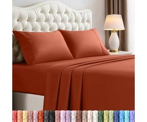 Utopia Bedding Parure de draps 4 pièces en Microfibre brossée, Anti-rétrécissement, Anti-décoloration, Facile d'entretien, Queen Size, Orange Terre Cuite