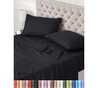Utopia Bedding Parure de Lit 135x190, Draps de Lit 2 Personnes, Ensemble de Draps 4 Pièces, Polyester Microfibre, 1 Drap Housse 135x190, 1 Drap Plat 225x255 et 2 Taies d'oreillers 50x75, Noir