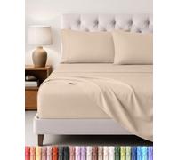 Utopia Bedding Parure de Lit 150x200, Draps de Lit 2 Personnes, Ensemble de Draps 4 Pièces, Polyester Microfibre, 1 Drap Housse 150x200, 1 Drap Plat 266x259 et 2 Taies d'oreillers 50x75, Beige