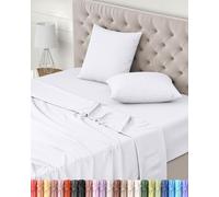 Utopia Bedding Parure de Lit 160x200, Draps de Lit 2 Personnes, Ensemble de Draps 4 Pièces, Polyester Microfibre, 1 Drap Housse 160x200, 1 Drap Plat 266x259 et 2 Taies d'oreillers 65x65, Blanc