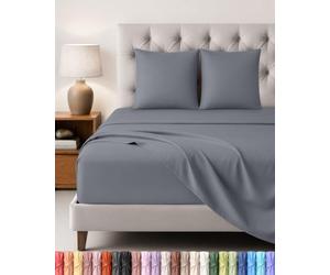 Utopia Bedding Parure de Lit 160x200, Draps de Lit 2 Personnes, Ensemble de Draps 4 Pièces, Polyester Microfibre, 1 Drap Housse 160x200, 1 Drap Plat 266x259 et 2 Taies d'oreillers 65x65, Gris