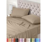 Utopia Bedding Parure de Lit 180x200, Draps de Lit 2 Personnes, Ensemble de Draps 4 Pièces, Polyester Microfibre, 1 Drap Housse 180x200, 1 Drap Plat 270x290 et 2 Taies d'oreillers 50x75, Sable