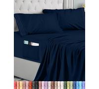 Utopia Bedding Parure de Lit 4 Pièces (135x190, Bleu Marine), Draps de Lit 2 Personnes, Polyester Microfibre, Drap Housse avec Poches de Rangement, Drap Plat et 2 Taies d'oreiller Brodé