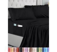 Utopia Bedding Parure de Lit 4 Pièces (135x190, Noire), Draps de Lit 2 Personnes, Polyester Microfibre, Drap Housse avec Poches de Rangement, Drap Plat et 2 Taies d'oreiller Brodé