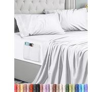 Utopia Bedding Parure de Lit 4 Pièces (150x200, Blanc), Draps de Lit 2 Personnes, Polyester Microfibre, Drap Housse avec Poches de Rangement, Drap Plat et 2 Taies d'oreiller Brodé