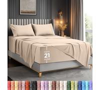 Utopia Bedding Parure de lit 4 pièces en Microfibre Douce avec Poches Profondes, taies d'oreiller brodées, Drap-Housse à Poches latérales, Drap Plat (Beige)