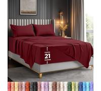 Utopia Bedding Parure de lit 4 pièces en Microfibre Douce avec Poches Profondes, taies d'oreiller brodées, Drap-Housse à Poches latérales, Drap Plat (Rouge Bordeaux)
