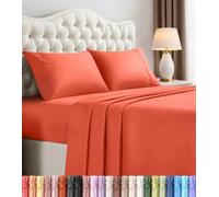 Utopia Bedding Parure de lit 4 pièces pour lit deux places en microfibre douce et respirante, comprend 1 drap-housse, 1 drap plat et 2 taies d'oreiller (corail)