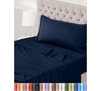 Utopia Bedding Parure de Lit 90x190, Draps de Lit 1 Personne, Ensemble de Draps 3 Pièces, Polyester Microfibre, 1 Drap Housse 90x190, 1 Drap Plat 167x243 et 1 Taie d'oreiller 50x75, Bleu Marine