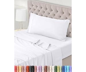 Utopia Bedding Parure de Lit 90x190, Draps de Lit 1 Personne, Ensemble de Draps 3 Pièces, Polyester Microfibre, 1 Drap Housse 90x190, 1 Drap Plat 167x243 et 1 Taie d'oreiller 50x75, Blanc