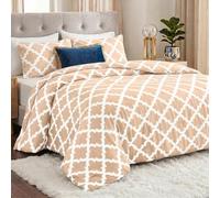 Utopia Bedding - Parure de lit avec 2 taies d'oreiller - Microfibre brossée de Luxe - Couette Alternative au Duvet - Douce et Confortable - Lavable en Machine - Beige quadrilobe - Très Grand lit