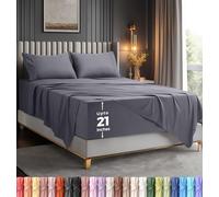 Utopia Bedding Parure de Lit Brodé, Draps de Lit, Polyester Microfibre, Drap Housse avec Poches de Rangement, Drap Plat et Taies d'oreiller Brodé