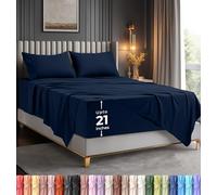 Utopia Bedding Parure de Lit Brodé, Draps de Lit, Polyester Microfibre, Drap Housse avec Poches de Rangement, Drap Plat et Taies d'oreiller Brodé