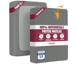 Utopia Bedding Protège Matelas 90 x 200 x 30 cm Imperméable, Certifié Oeko TEX, Alèse Drap Housse, Matelas Couvre, Respirant, Élastique Tout Autour Gris