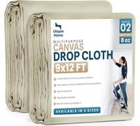 Utopia Home Drop Lot de 2 toiles lavables et réutilisables pour la protection des meubles et du sol, housse de peinture très absorbante pour extérieur et intérieur (2,7 x 3,7 m)