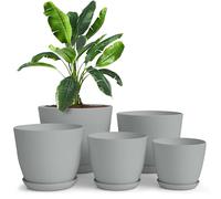 Utopia Home Lot de 5 Pots de Fleurs 18/17/15/13/12 cm Plantpot avec Soucoupe pour la Cuisine, Le Balcon, Les Plantes de Jardin, Les Pots de Fleurs de pépinière pour l'intérieur Gris.