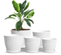 Utopia Home Lot de 5 Pots de Fleurs 18/17/15/13/12 cm Plantpot avec Soucoupe pour la Cuisine, Le Balcon, Les Plantes de Jardin, Les Pots de Fleurs de pépinière pour l'intérieur Gris tacheté.
