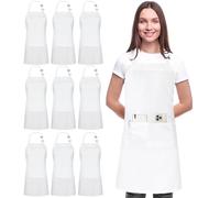 Utopia Kitchen Lot de 10 tabliers de cuisine réglables pour homme et femme avec poches Blanc