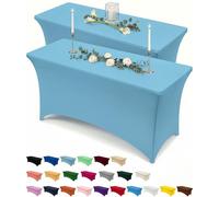 Utopia Kitchen Nappe de Table Extensible [6 Pieds, 183 cm] Couverture de Table en Polyester et Spandex - Lavable en Machine et Infroissable (Lot de 2, Brume Bleue)
