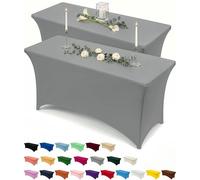 Utopia Kitchen Nappe de Table Extensible [6 Pieds, 183 cm] Couverture de Table en Polyester et Spandex - Lavable en Machine et Infroissable (Lot de 2, Gris)