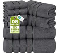 Utopia Towels - Ensemble de 8 Serviettes de Luxe 2 Serviettes de Bain 2 essuie-Mains et 4 débarbouillettes Ensemble de Serviettes très absorbantes filé à l'anneau (Gris)