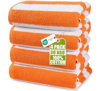 Utopia Towels - Grandes Serviettes de Plage/Piscine Cabana Stripe (76 x 152 cm) - 100% Coton filé, Douces et à séchage Rapide (Lot de 4 - Orange)