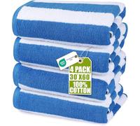 Utopia Towels - Grandes Serviettes de Plage/Piscine Cabana Stripe (76 x 152 cm) - 100% Coton filé, Douces et à séchage Rapide (Lot de 4 - Bleu)