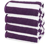 Utopia Towels - Grandes Serviettes de Plage/Piscine Cabana Stripe (76 x 152 cm) - 100% Coton filé, Douces et à séchage Rapide (Lot de 4 - Prune)
