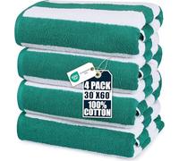 Utopia Towels - Grandes Serviettes de Plage/Piscine Cabana Stripe (76 x 152 cm) - 100% Coton filé, Douces et à séchage Rapide (Lot de 4 - Vert)