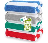 Utopia Towels - Grandes Serviettes de Plage/Piscine Cabana Stripe (76 x 152 cm) - 100% Coton filé, Douces et à séchage Rapide (Lot de 4 - Bleu, Gris, Rouge et Vert)