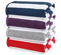 Utopia Towels - Grandes Serviettes de Plage/Piscine Cabana Stripe (76 x 152 cm) - 100% Coton filé, Douces et à séchage Rapide (Lot de 4 - Rouge, Marine, Gris, Prune)