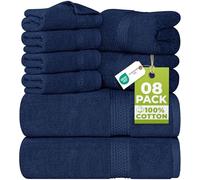 Utopia Towels - Lot de 8 Serviettes en Coton avec Crochet de Suspension - 2 Serviettes de Bain, 2 Serviettes et 4 Serviettes de Toilette - (Marine)