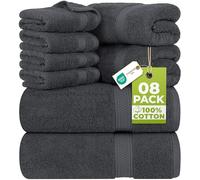 Utopia Towels - Lot de 8 Serviettes en Coton avec Crochet de Suspension - 2 Serviettes de Bain, 2 Serviettes et 4 Serviettes de Toilette - (Gris)