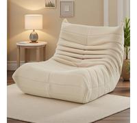 UTTQEW Pouf canapé de sol, chaise de sol avec dossier, fauteuil de lecture confortable pour paresseux, fauteuil long, pour chambre à coucher, salon, Sherpa, beige, 105 x 86 x 75 cm