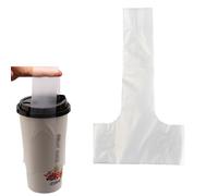 UtySty Lot de 200 sacs à boisson jetables en forme de T avec poignée - Porte-gobelet unique pour la livraison de boissons - Pour café, bar, lait, thé, jus de fruits