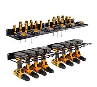 UU-Major Lot de 2 organiseurs d’outils électriques avec station de charge, 4 supports muraux pour perceuse, étagères de rangement et panneaux perforés (métal solide, noir)